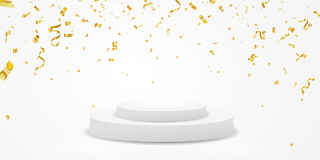 白色简约大气企业金色飘带年会颁奖舞台展板背景